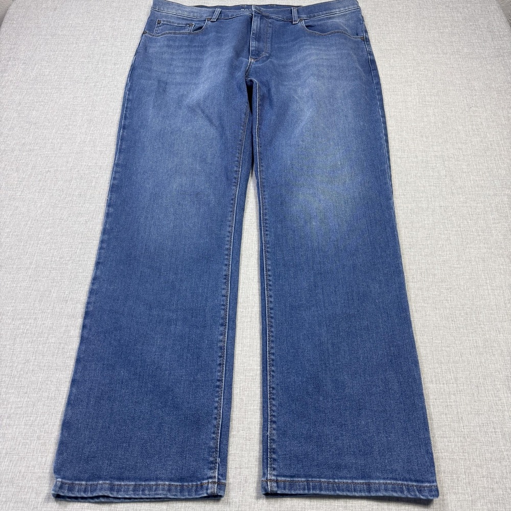 Mott & Bow Jeans Mens 38x32 Straight Blue Medium Wash Stretch Pockets Logo Denim